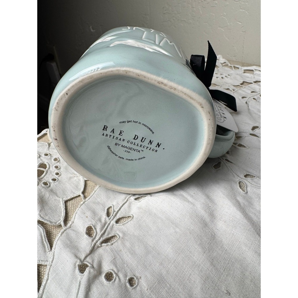 Rae Dunn SKY'S THE LIMIT mug teal w/ swallows - Picture 4 of 4